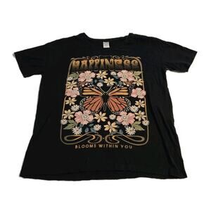 Messy Buns Lazy Days Happiness Blooms Within You Top size Women's Black Small